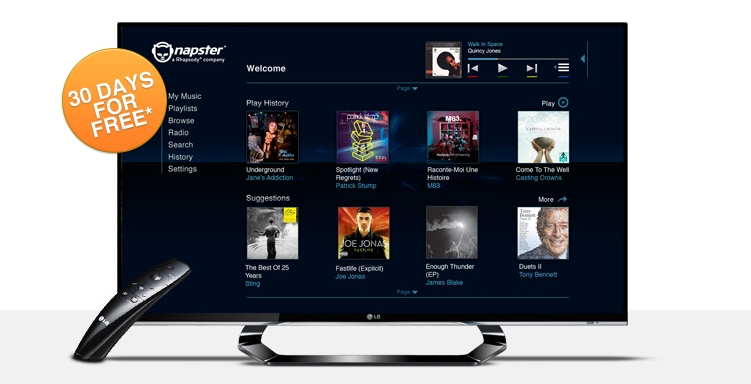 Napster TV App streams music on LG Smart multimedia televisions