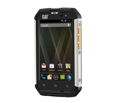 Cat B15 durable and rugged Android Jelly Bean smartphone yellow buttons